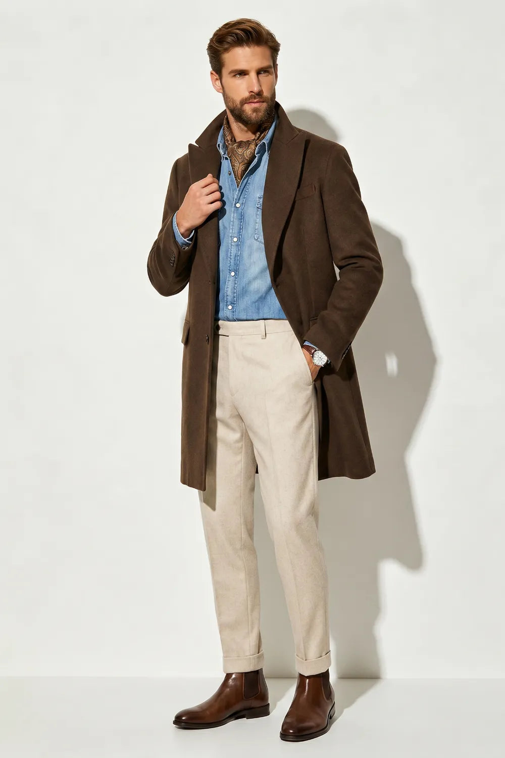 Men's Elegant Peak Lapel Long Formal Coat