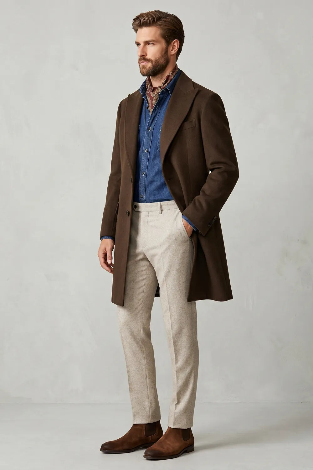 Men's Elegant Peak Lapel Long Formal Coat