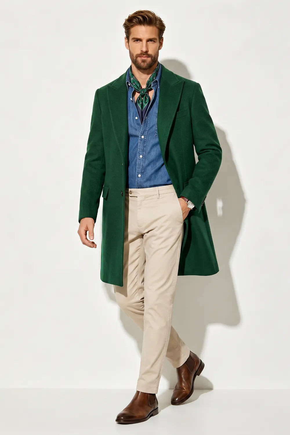 Men's Elegant Peak Lapel Long Formal Coat