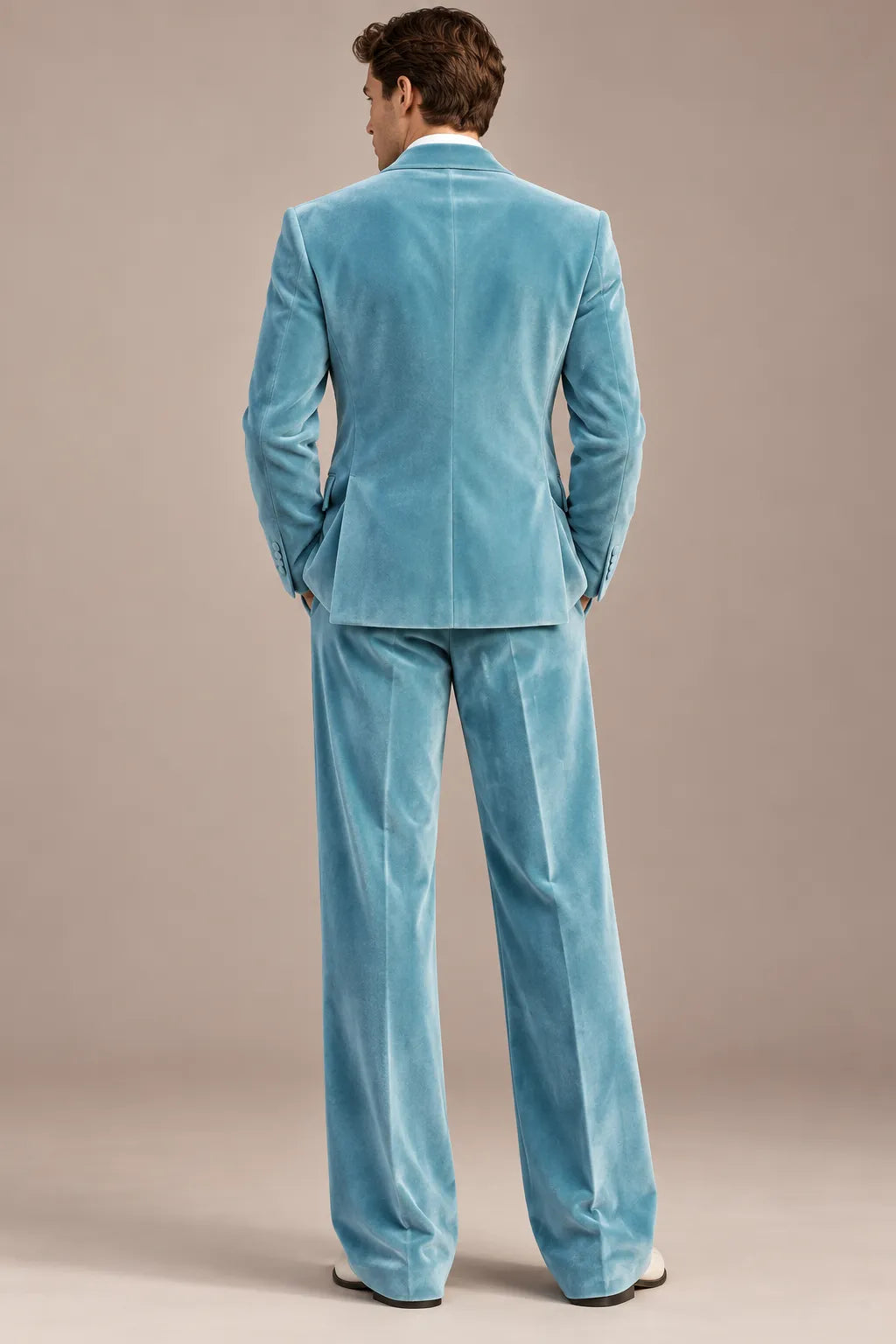 Men's Light Blue Velvet Double Breasted 2 Piece Suit