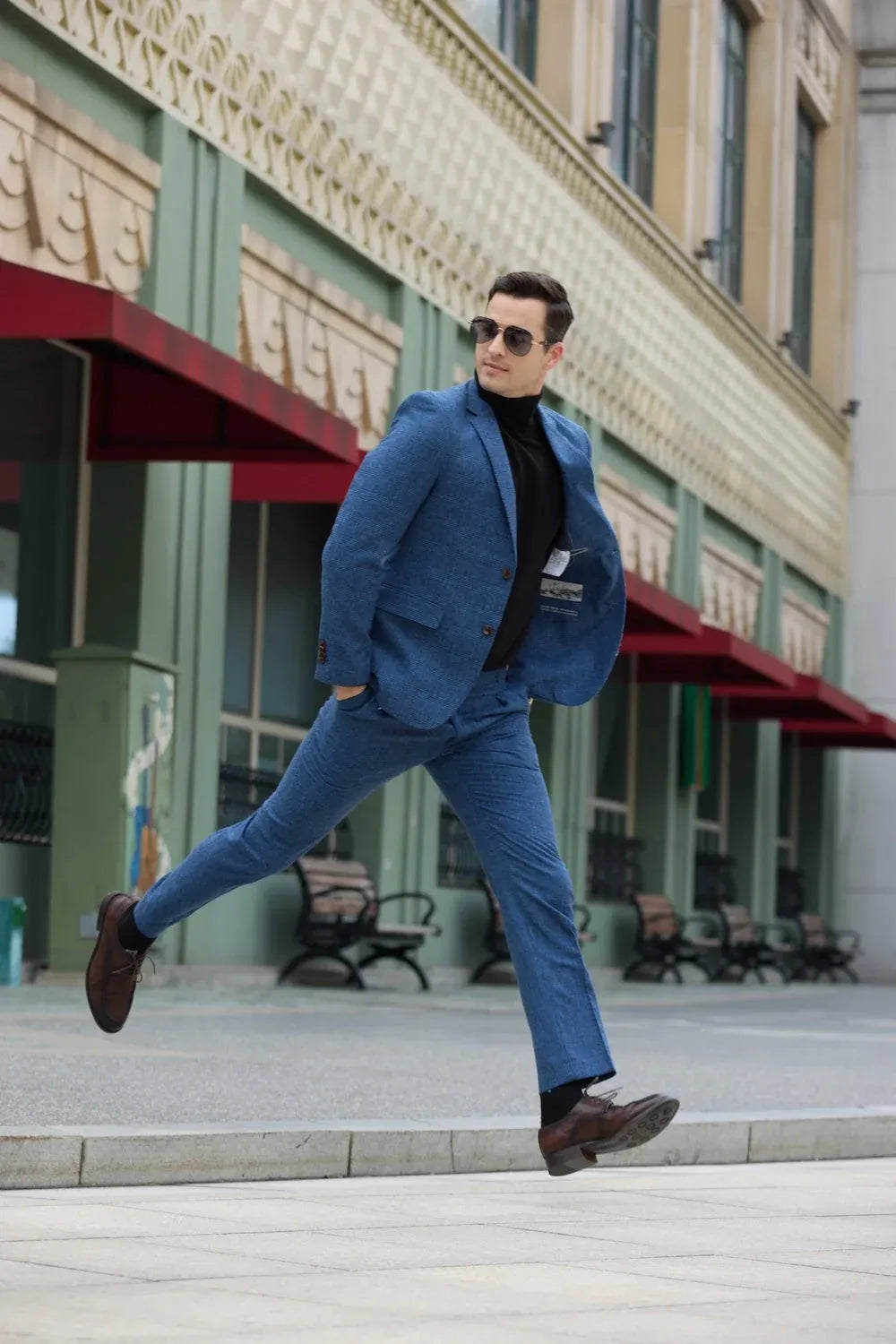 Men's Casual Plaid Wool 2 Piece Suit