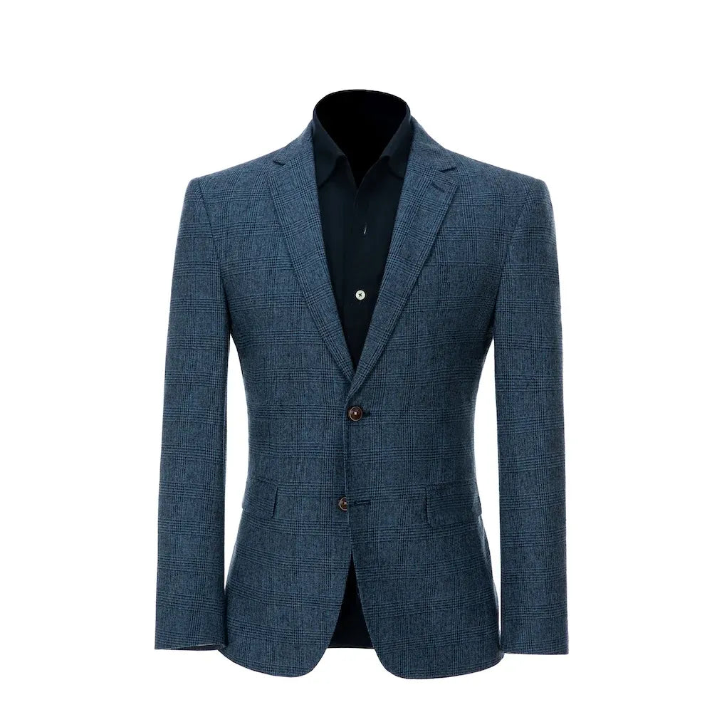 Men's Casual Plaid Wool 2 Piece Suit
