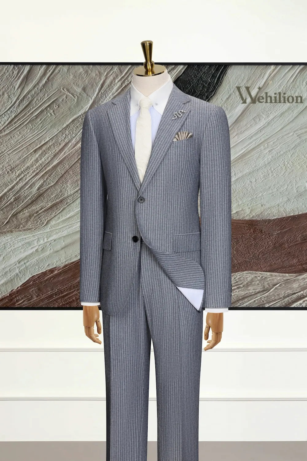 Men's Slim Fit Linen Striped 3 Piece Suits