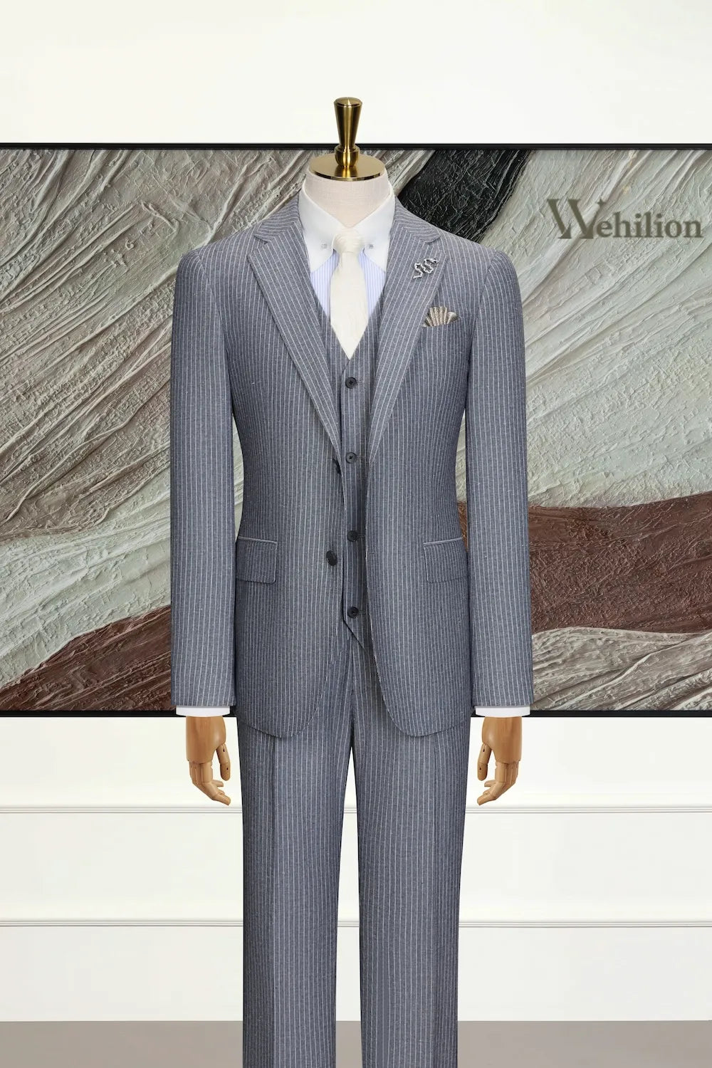 Men's Slim Fit Linen Striped 3 Piece Suits