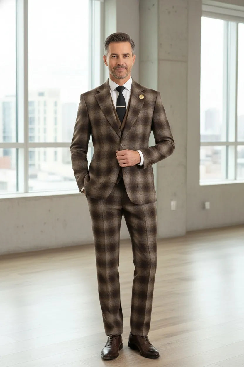 Men's Modern Plaid Herringbone 2 Piece Suits