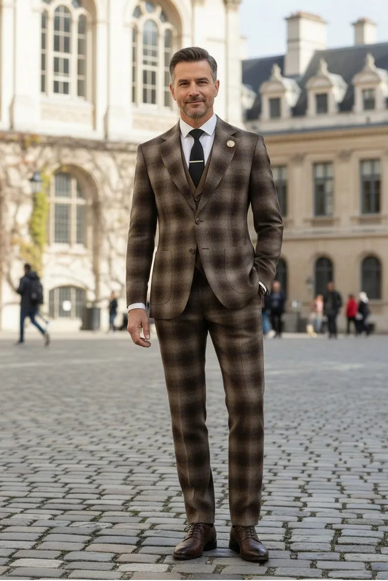 Men's Modern Plaid Herringbone 2 Piece Suits