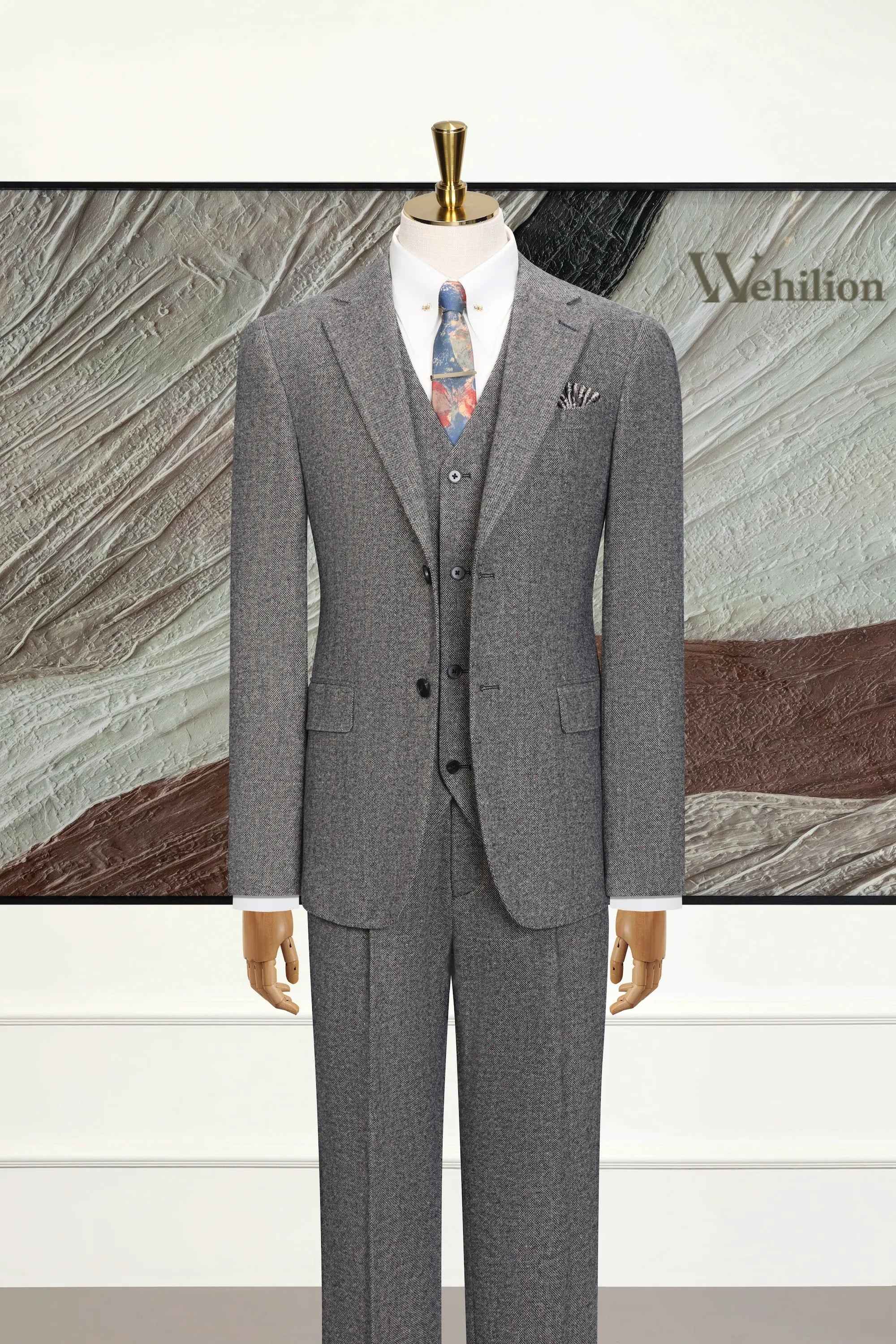 Men's Modern Tweed Herringbone 3 Piece Suit