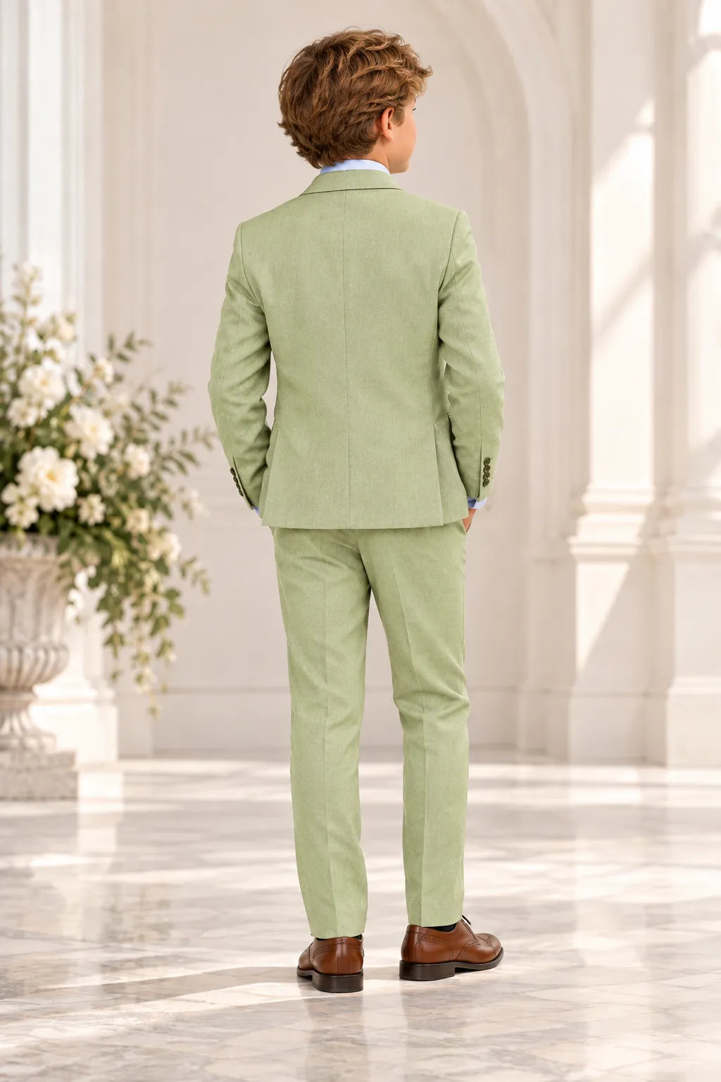 Boys Summer Linen Wedding 3 Piece Suit