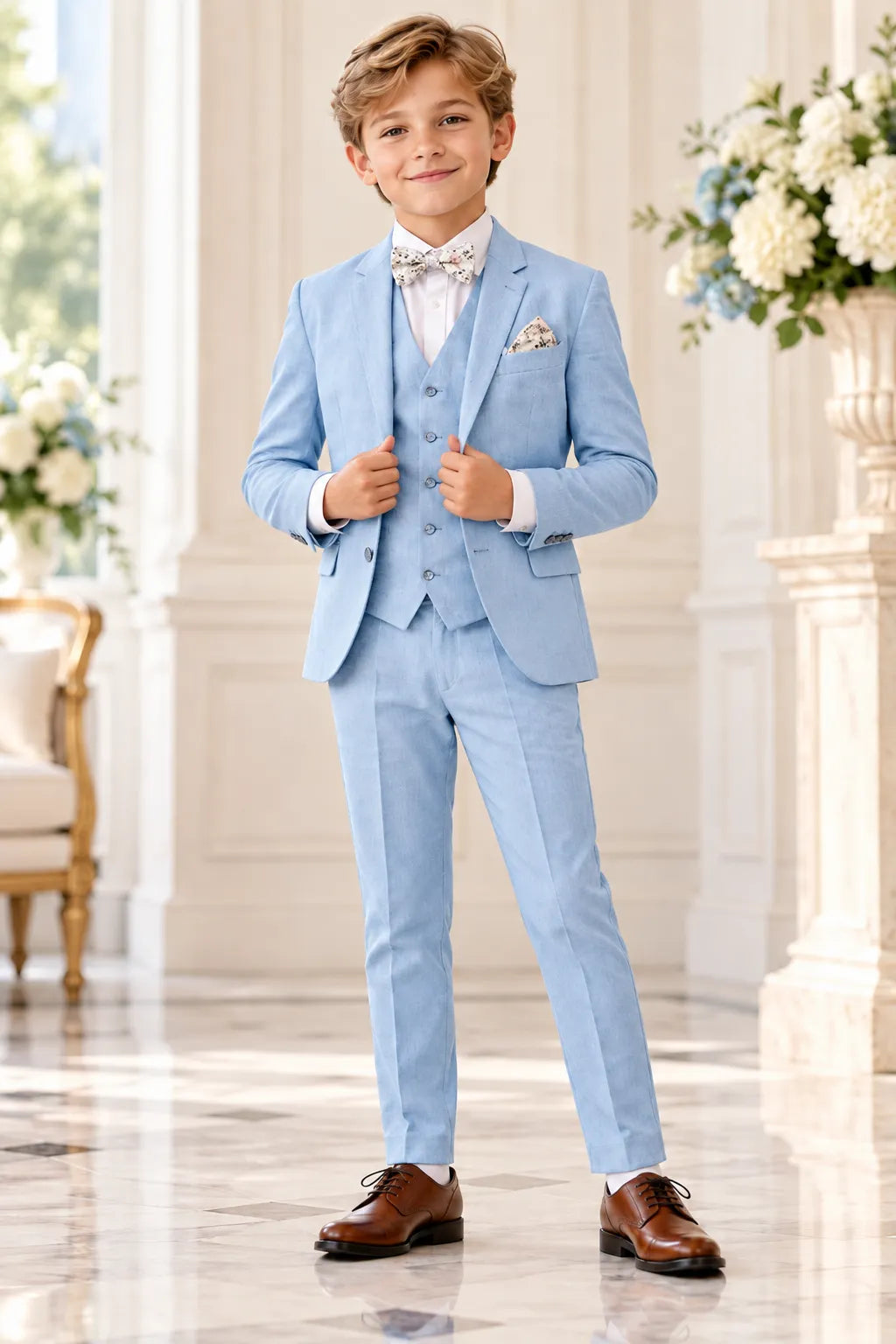 Boys Summer Linen Wedding 3 Piece Suit