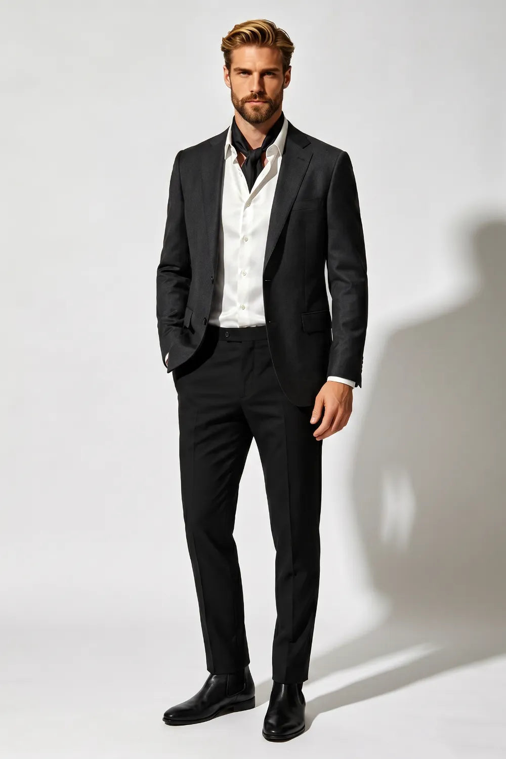 Men's Black Single Breasted 2 Piece Suit
