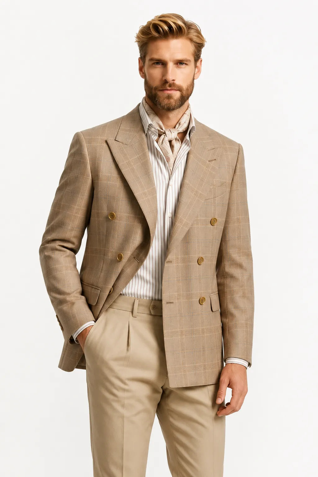 Men's Modern Plaid Double-Breasted 2 Piece Suit