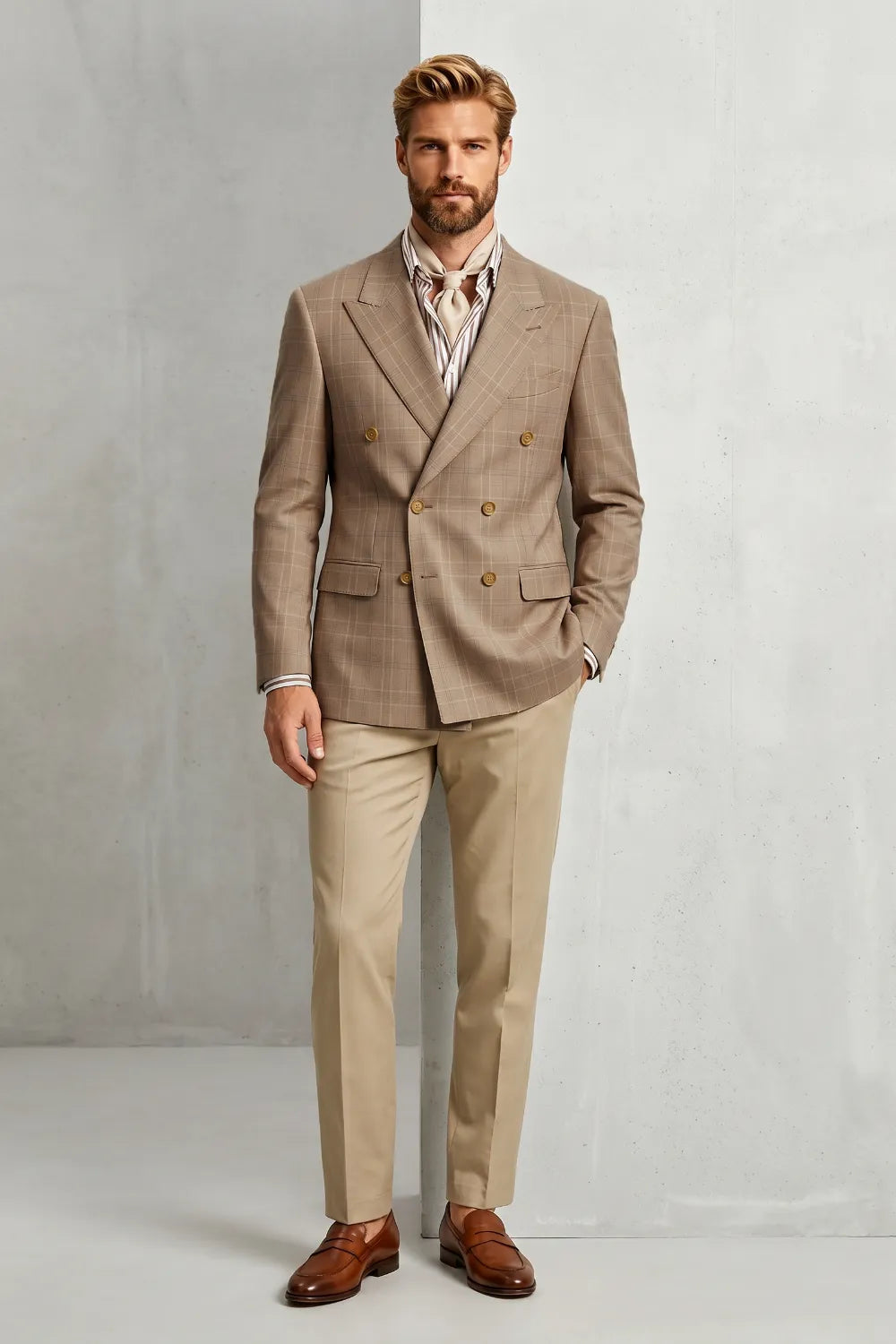 Men's Modern Plaid Double-Breasted 2 Piece Suit