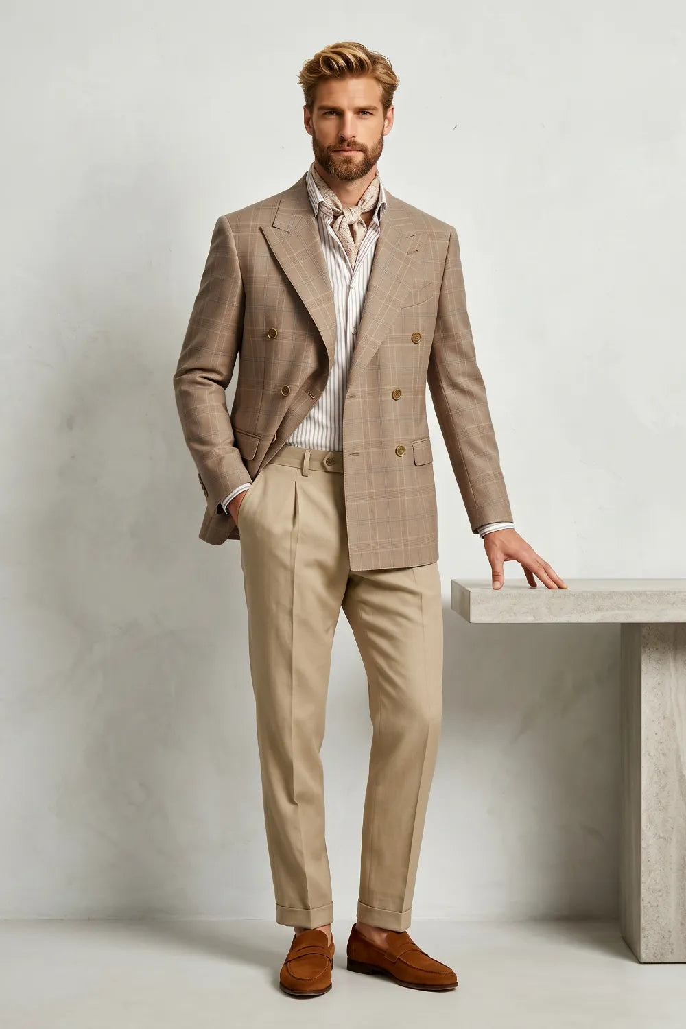 Men's Modern Plaid Double-Breasted 2 Piece Suit