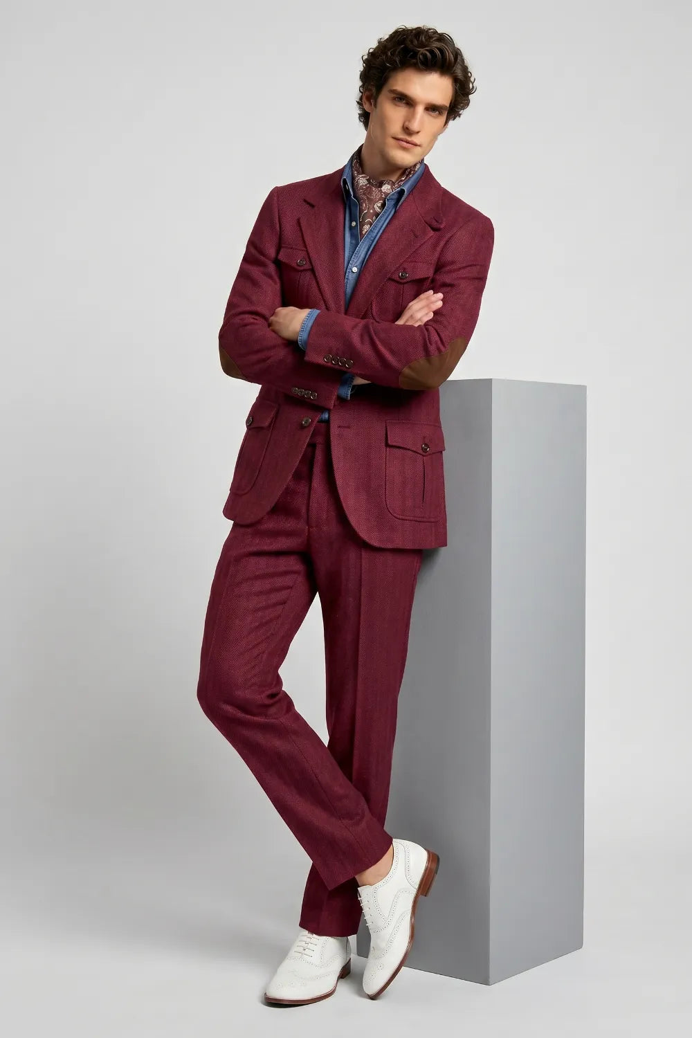 Men's Burgundy Herringbone Tweed 2-Piece Suit