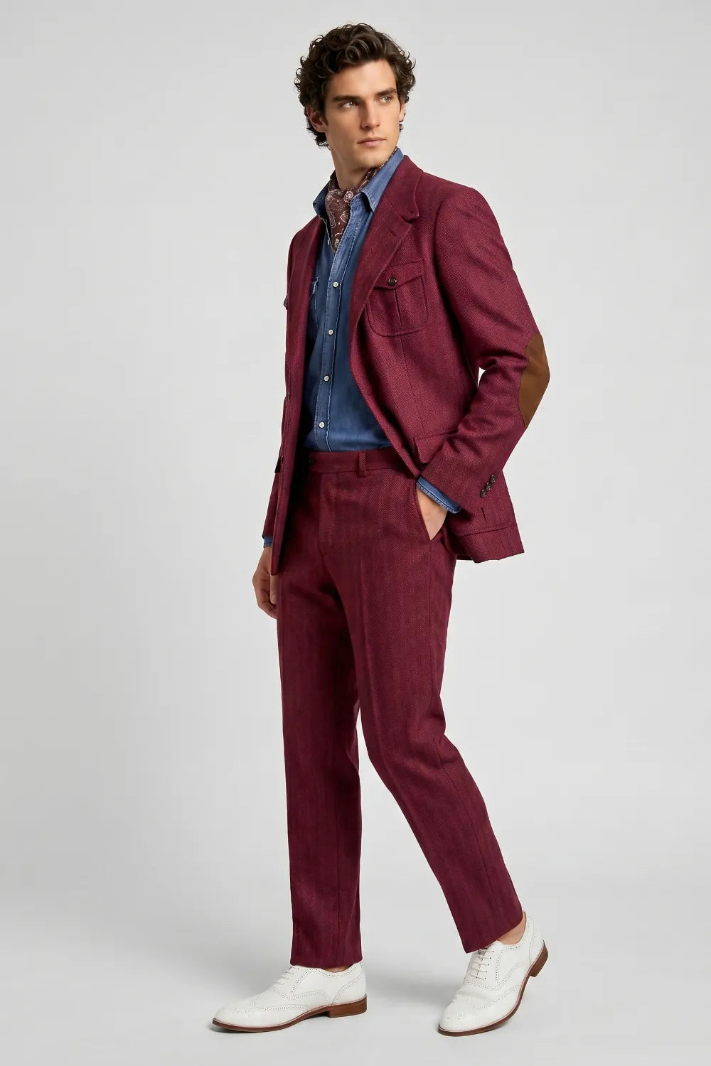 Men's Burgundy Herringbone Tweed 2-Piece Suit