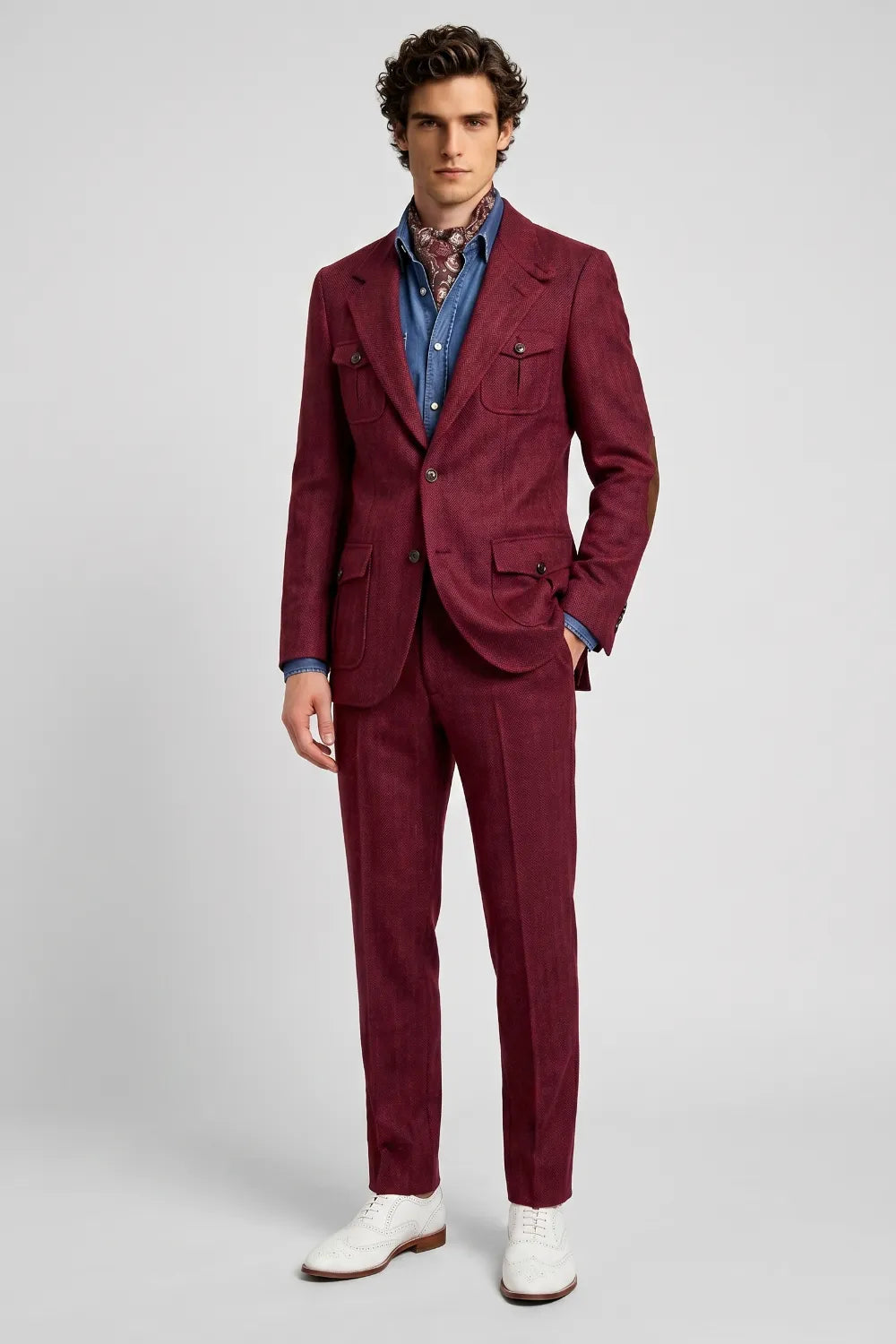 Men's Burgundy Herringbone Tweed 2-Piece Suit
