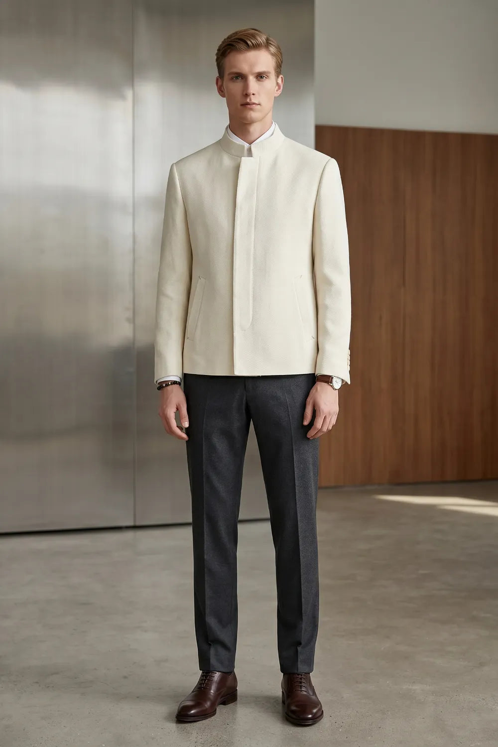 Men's Modern Mandarin Collar 2 Piece Suit