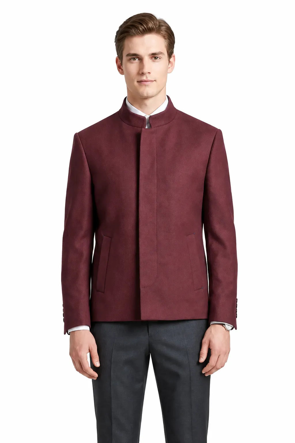 Men's Modern Mandarin Collar 2 Piece Suit