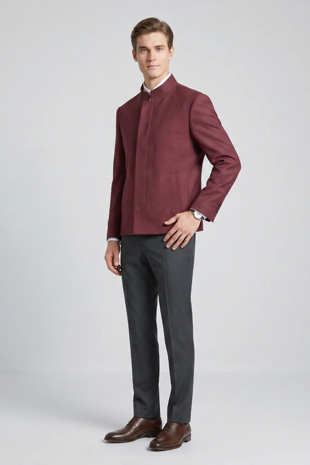 Men's Modern Mandarin Collar 2 Piece Suit