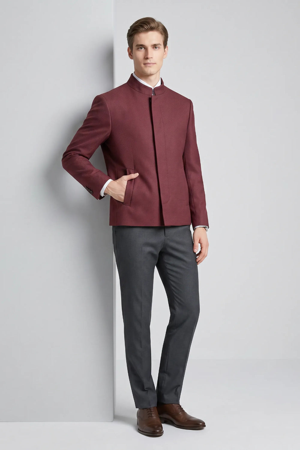 Men's Modern Mandarin Collar 2 Piece Suit