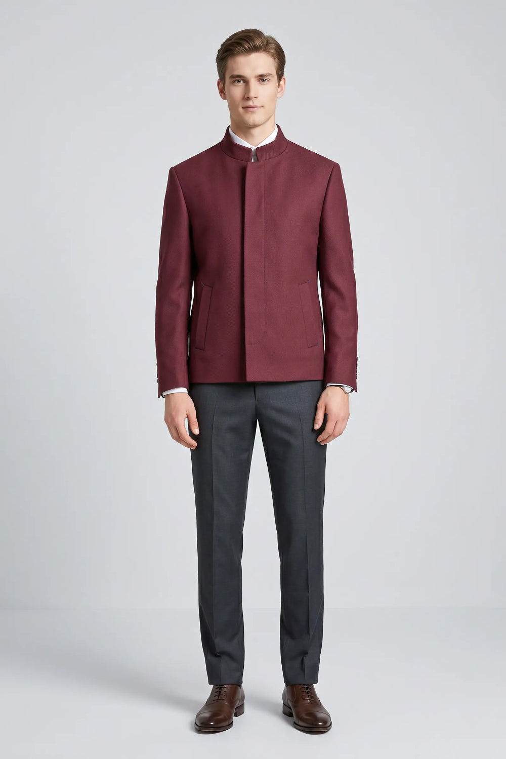 Men's Modern Mandarin Collar 2 Piece Suit