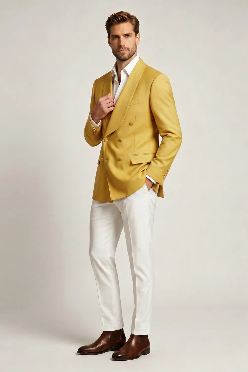Men's Gold Double Breasted Shawl Lapel 2-Piece Suit