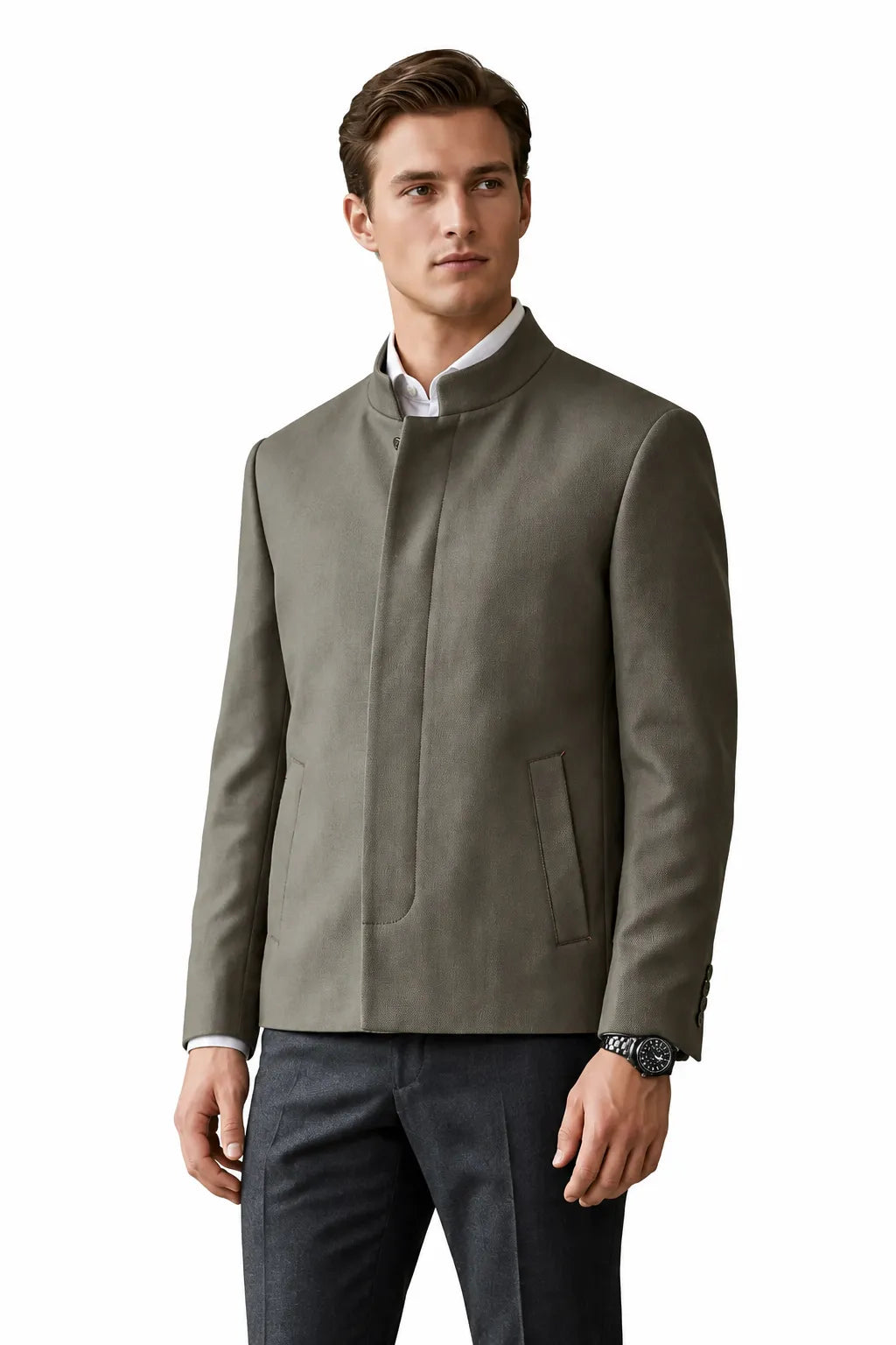 Men's Modern Mandarin Collar 2 Piece Suit