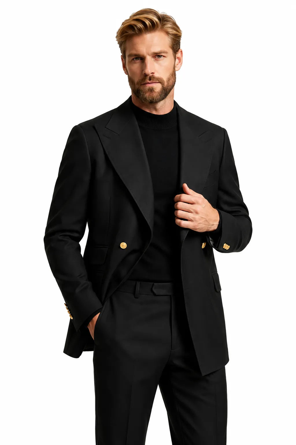 Men's Black Double Breasted 2 Piece Suit