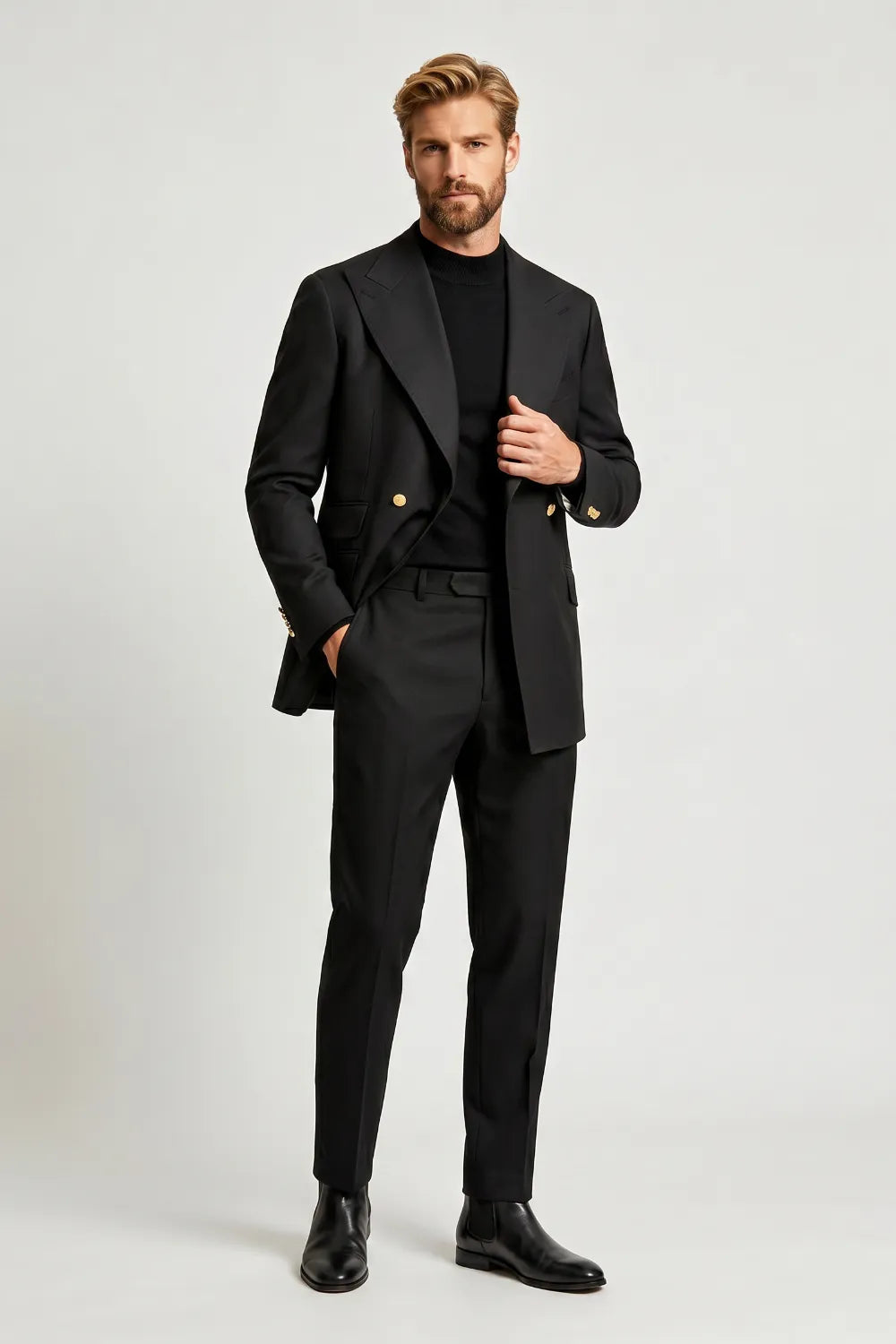 Men's Black Double Breasted 2 Piece Suit