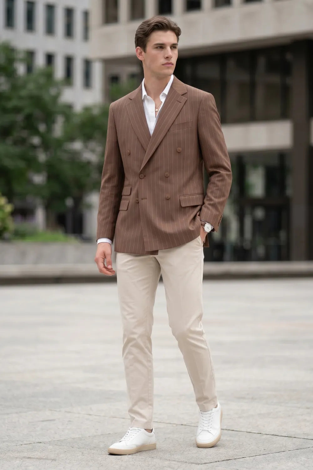 Men's Pinstripe Double-Breasted 2 Piece Suit