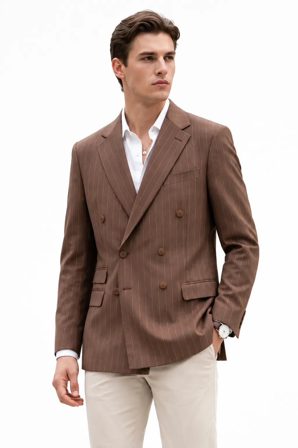 Men's Pinstripe Double-Breasted 2 Piece Suit