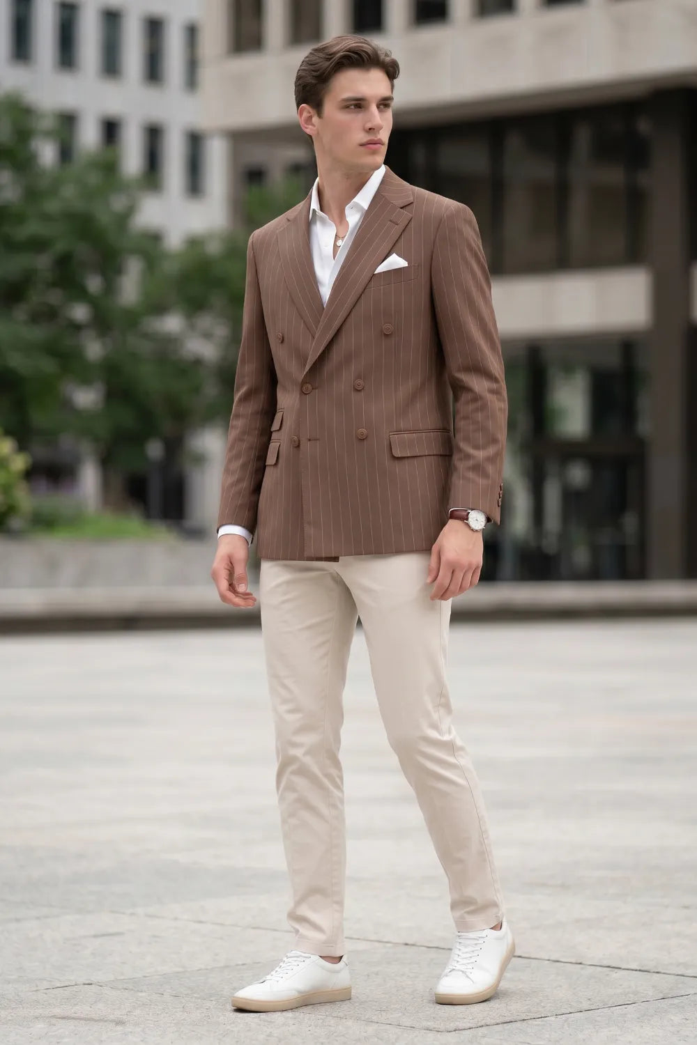 Men's Pinstripe Double-Breasted 2 Piece Suit