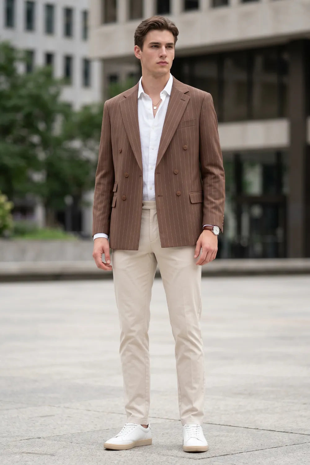 Men's Pinstripe Double-Breasted 2 Piece Suit