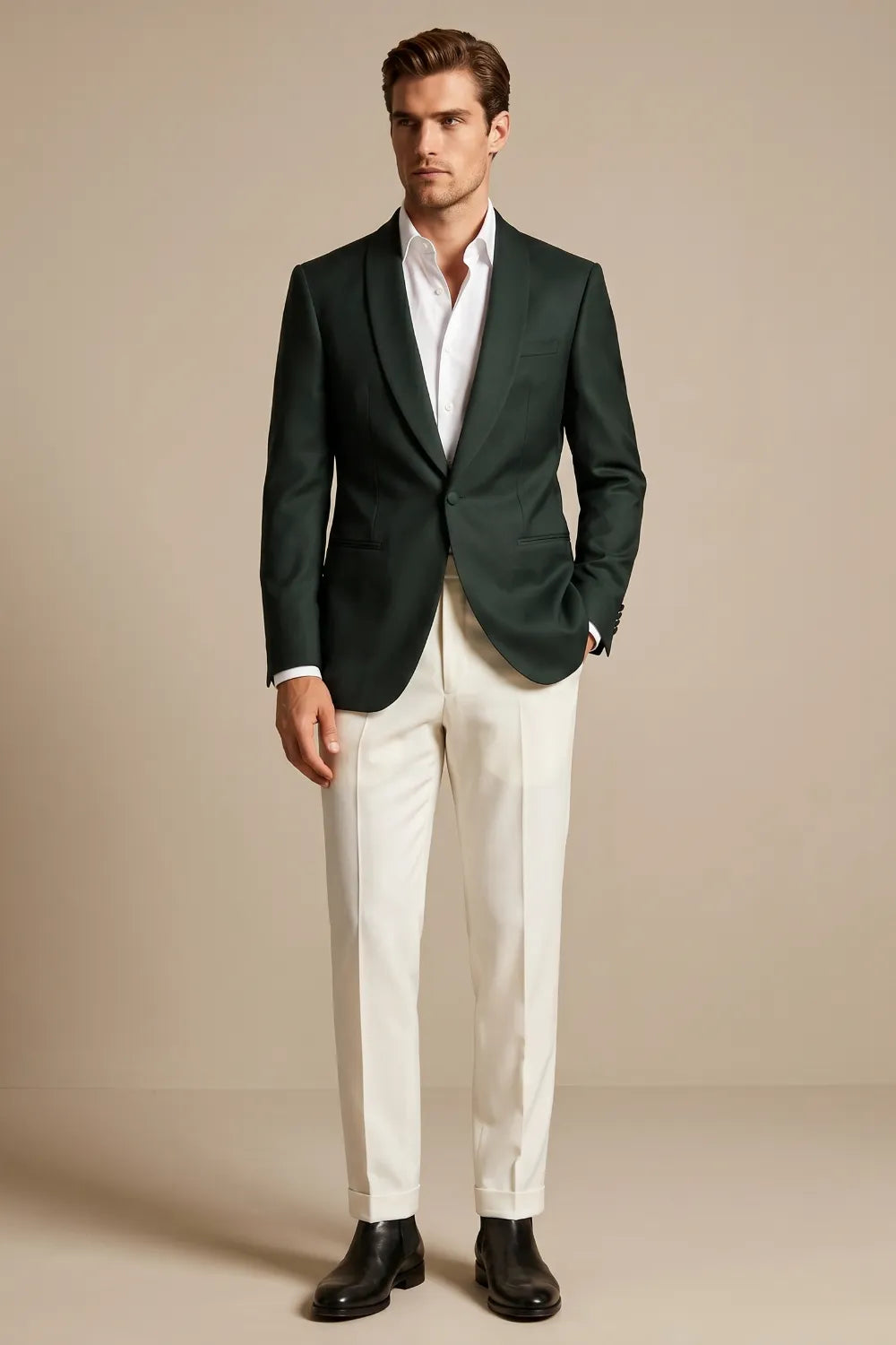 Men's Dark Green Shawl Lapel 2-Piece Suit