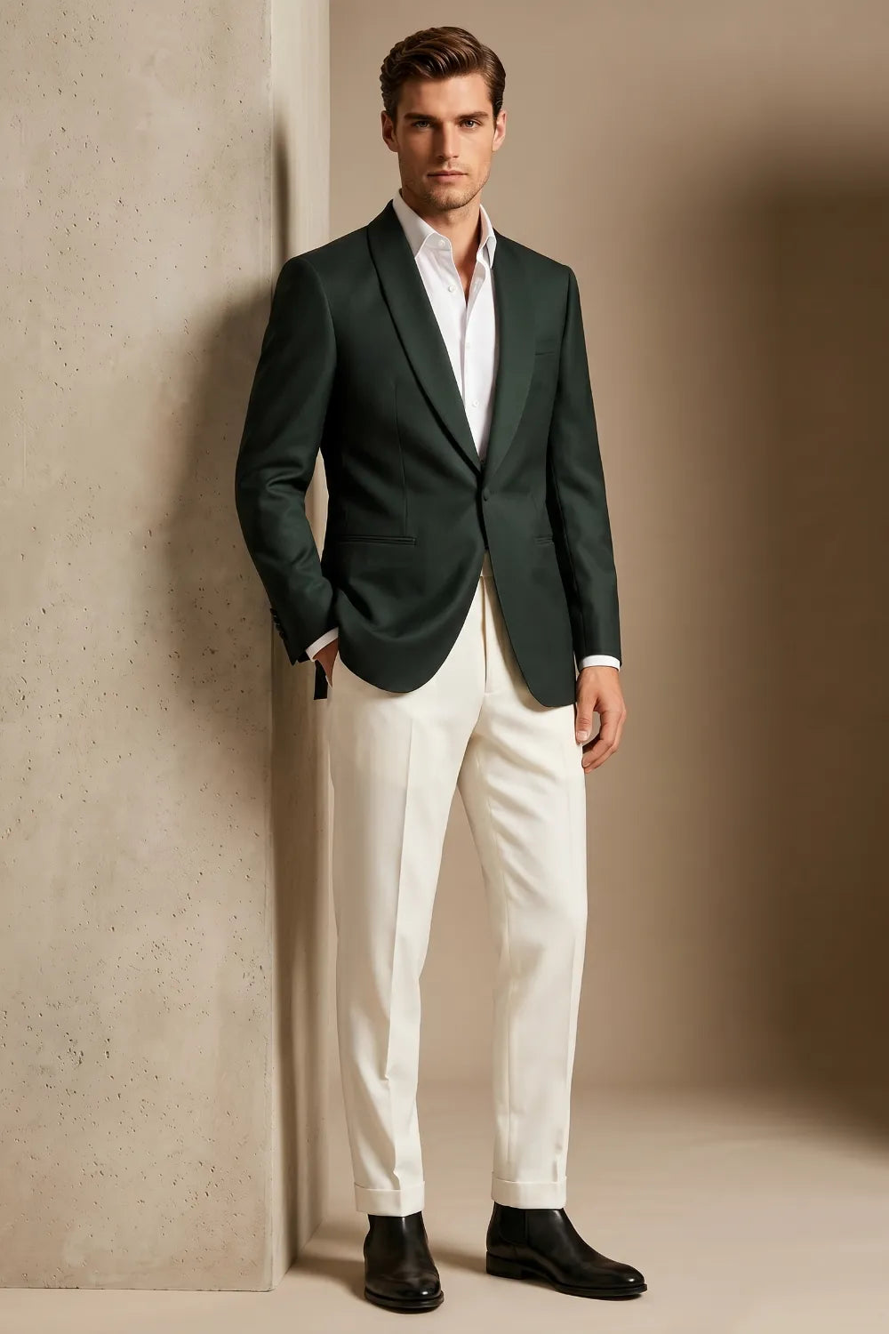Men's Dark Green Shawl Lapel 2-Piece Suit