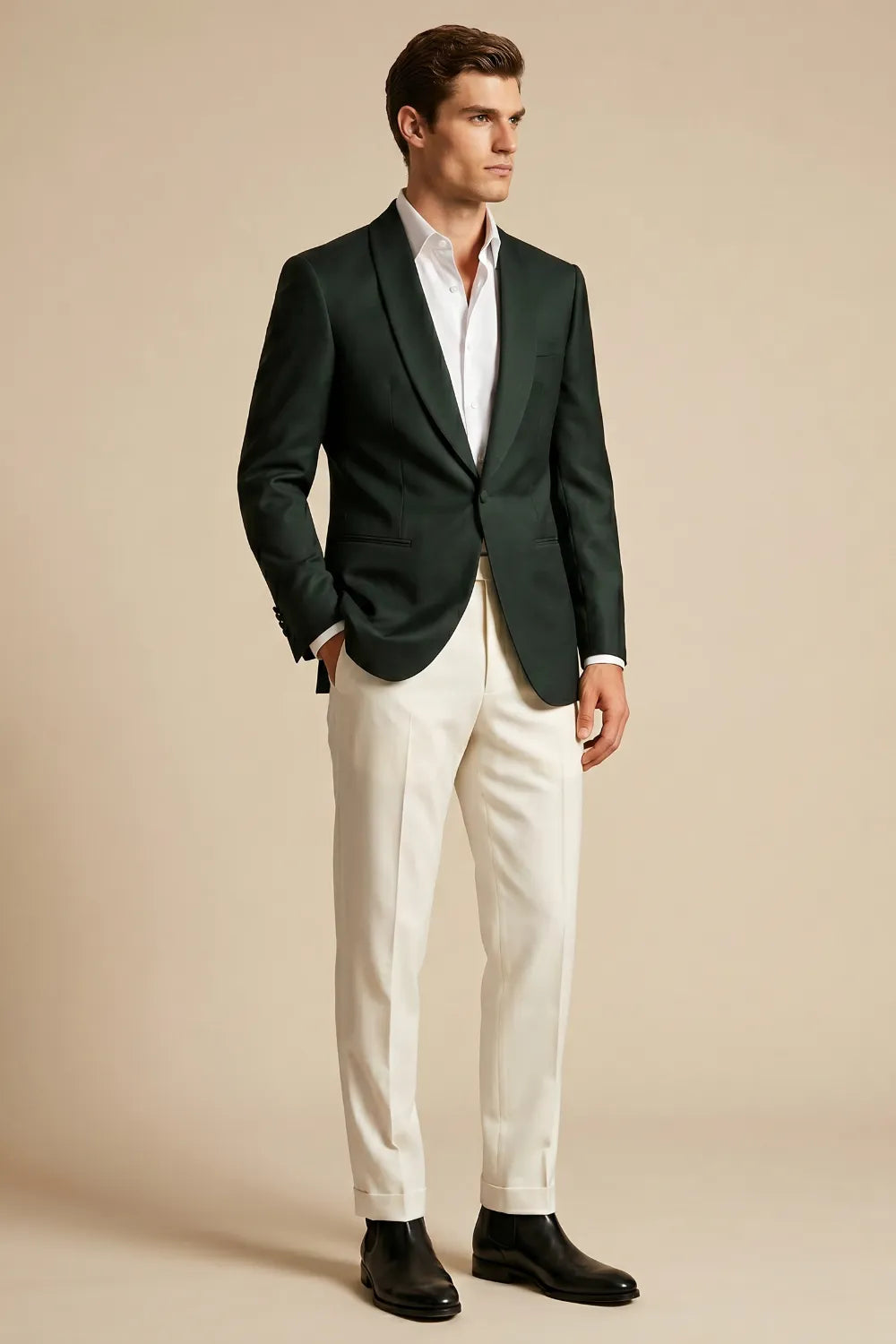 Men's Dark Green Shawl Lapel 2-Piece Suit