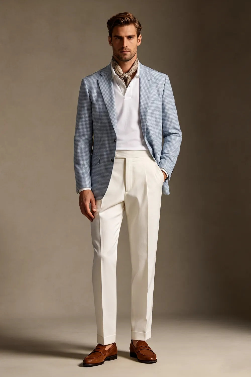light blue dress men Men's Houndstooth Single Breasted 2 Piece Suit beach-dress Size:140 the Mens Light Blue Prom Dresses Long Dress