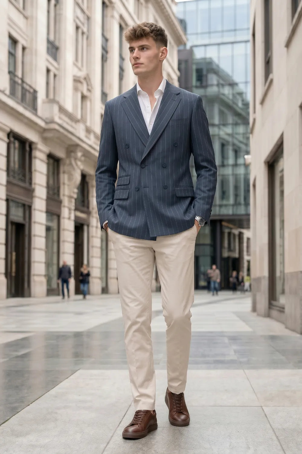 Men's Pinstripe Double-Breasted 2 Piece Suit