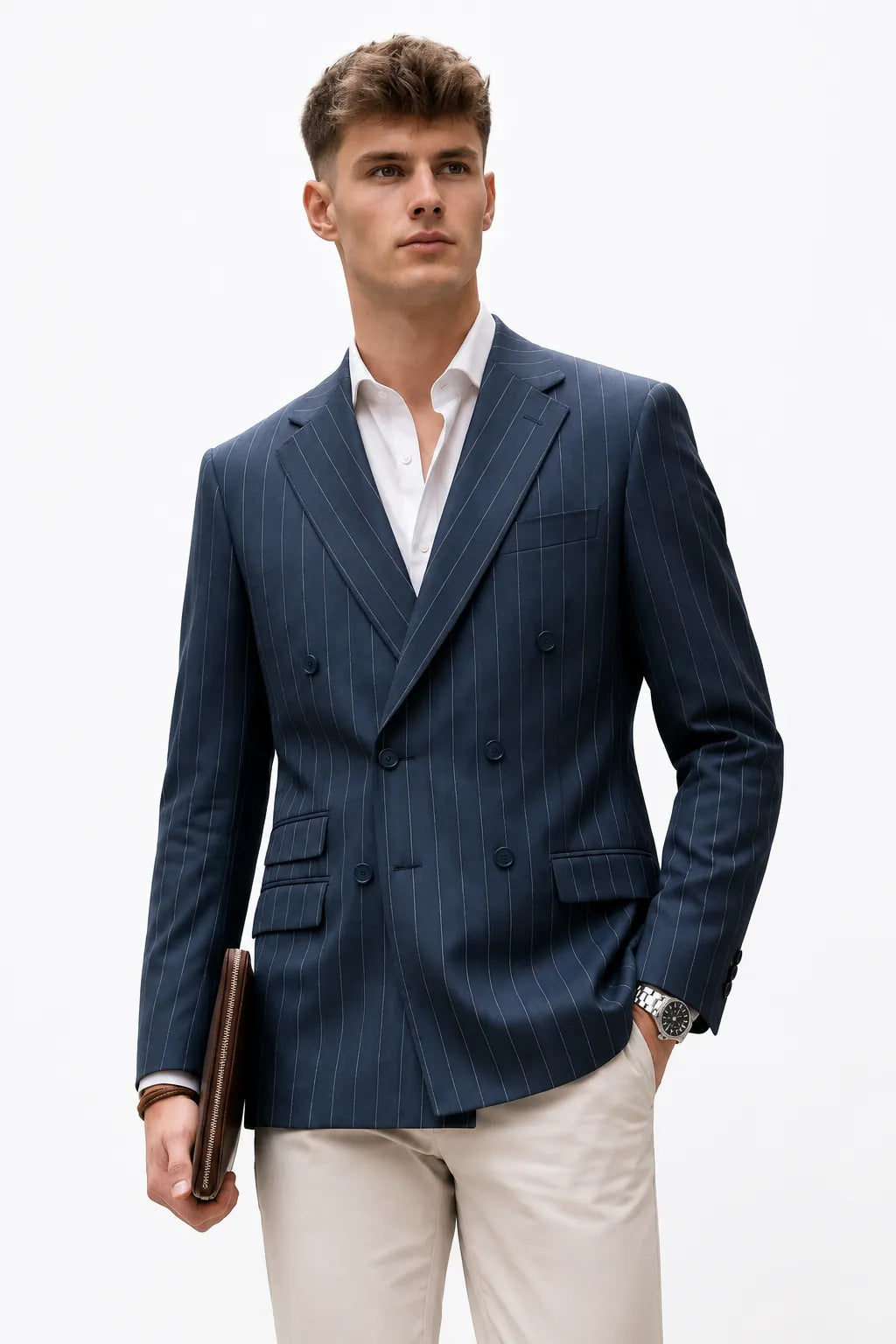 Men's Pinstripe Double-Breasted 2 Piece Suit