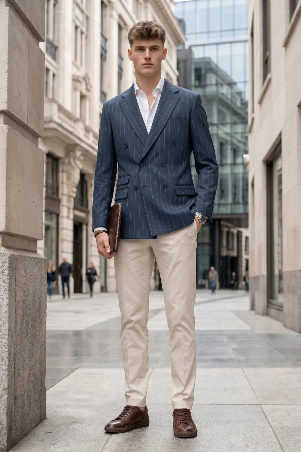 Men's Pinstripe Double-Breasted 2 Piece Suit