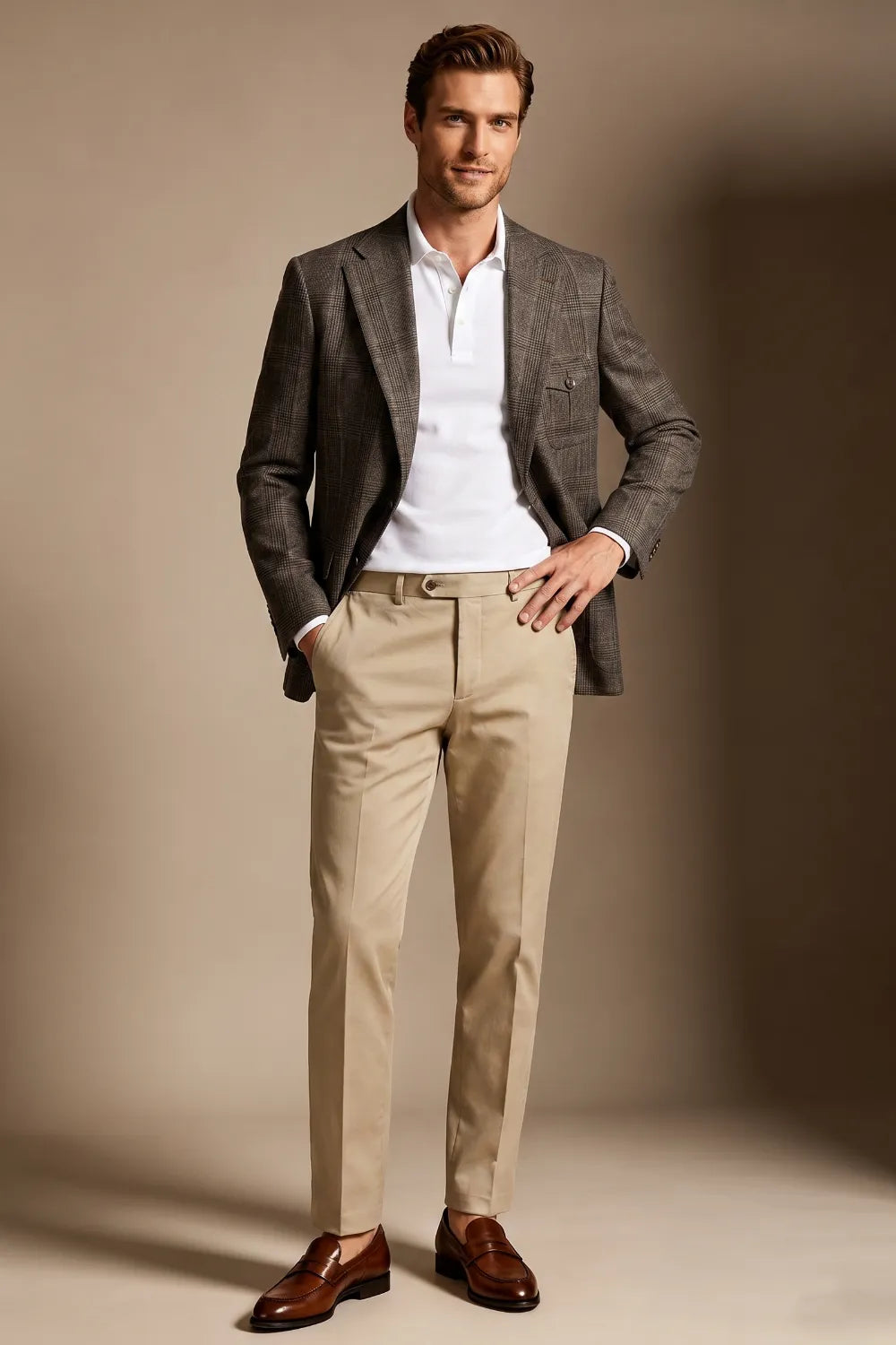 Men's Taupe Brown Glen Plaid Single Breasted 2 Piece Suit