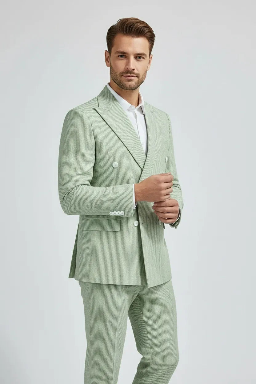 Men's Double-Breasted Seersucker 2 Piece Suits