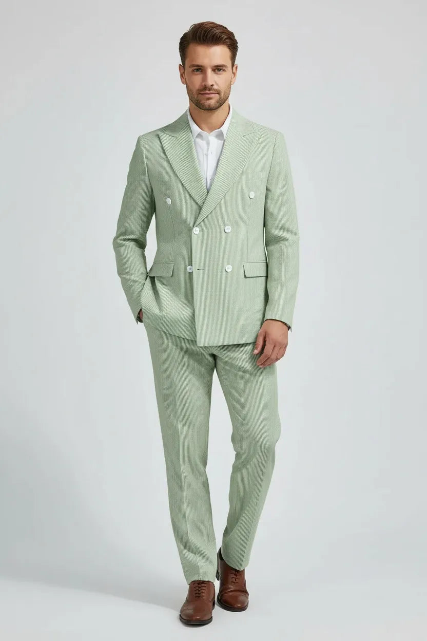 Men's Double-Breasted Seersucker 2 Piece Suits