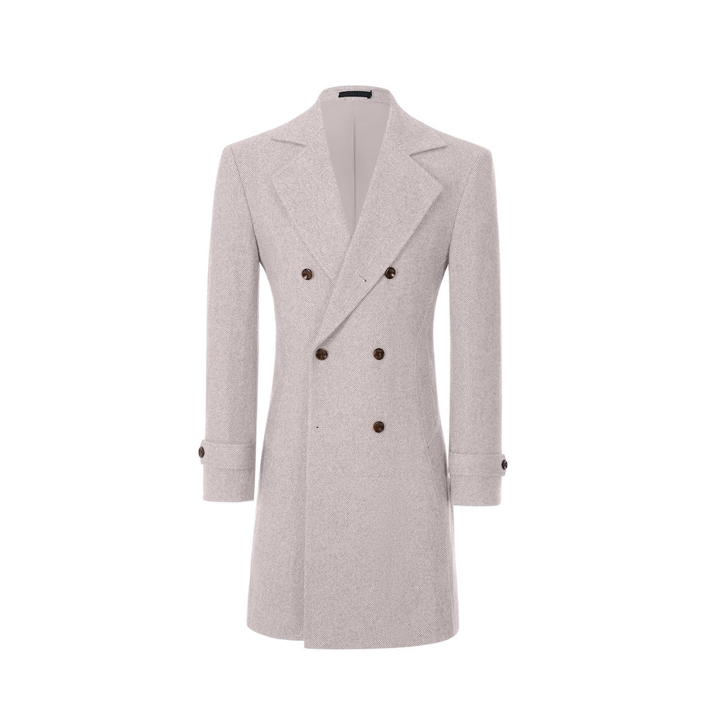 White long winter coat for men – double-breasted front view