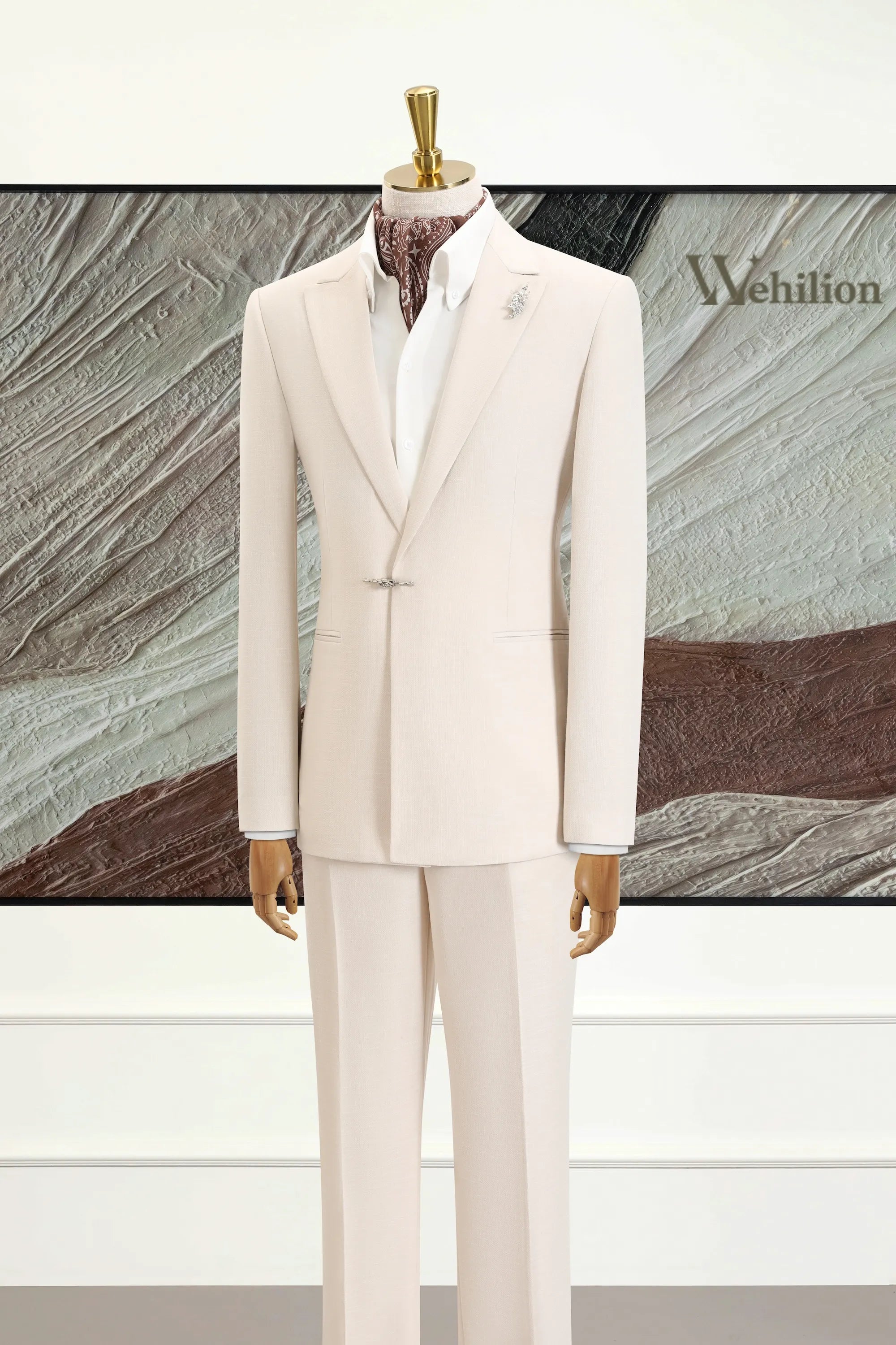Men's White Tencel Linen Peaked Lapel 2 Piece Suits