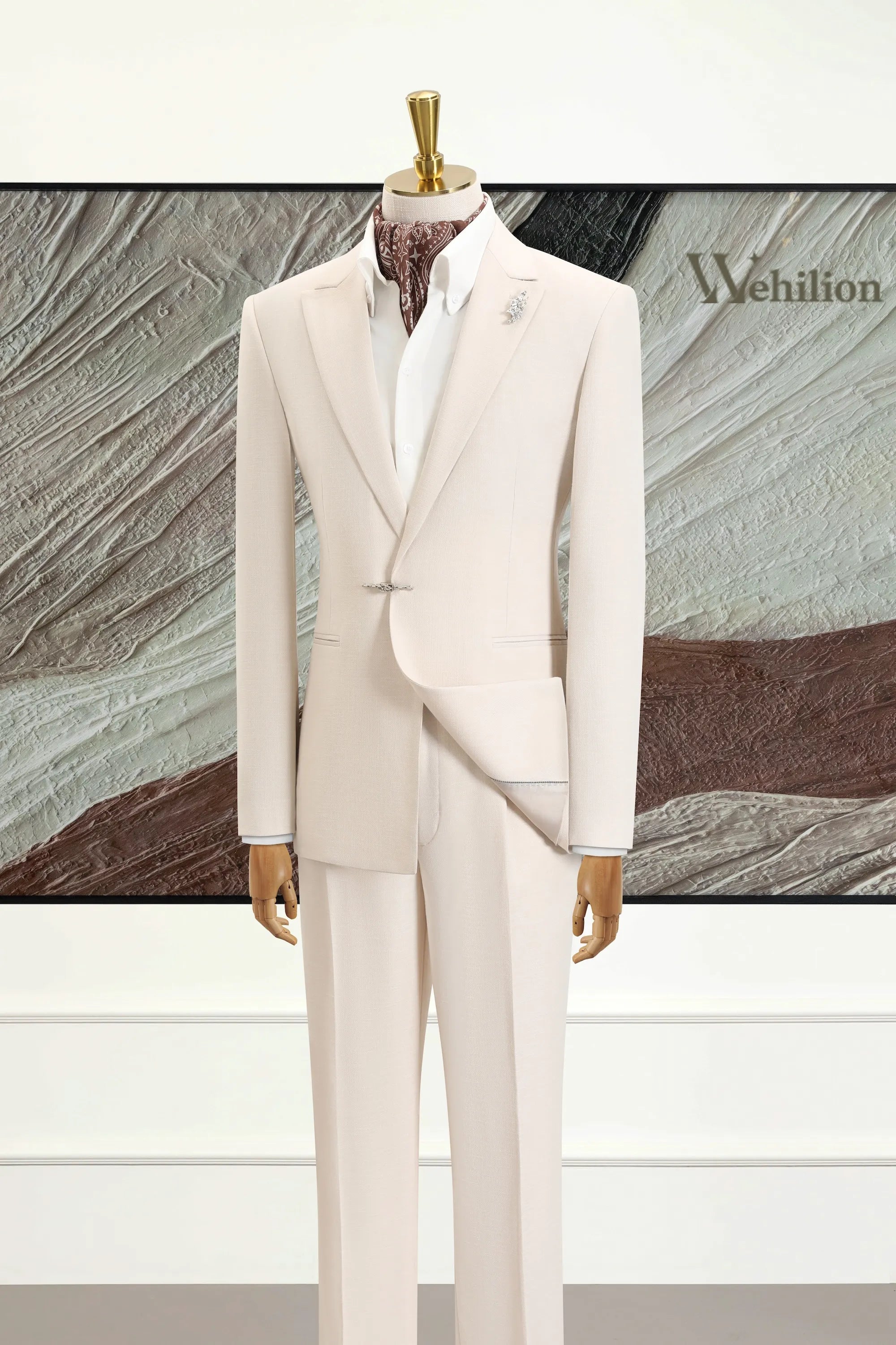 Men's White Tencel Linen Peaked Lapel 2 Piece Suits