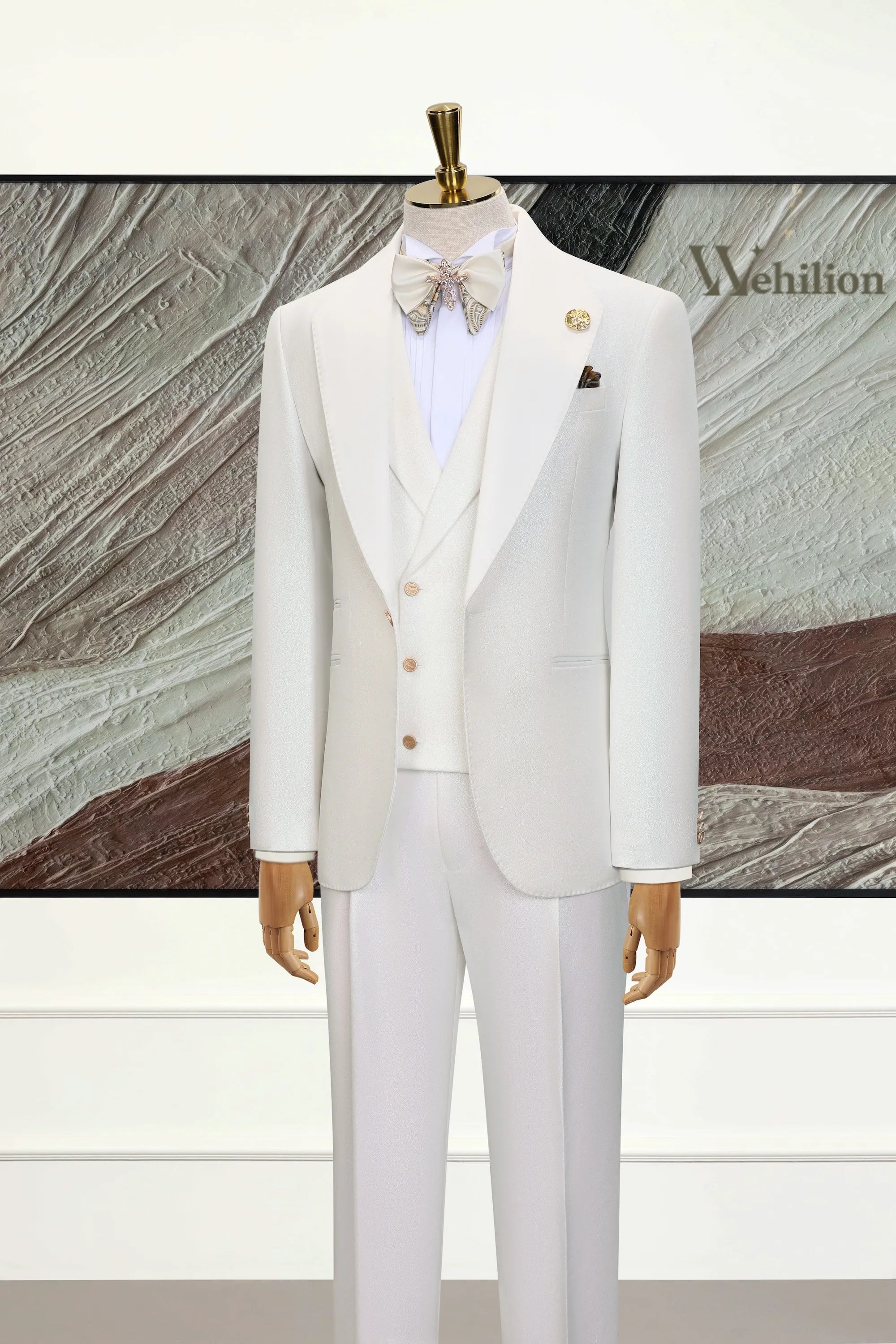 Men's White Shawl Tuxedo Collar 3 Piece Suits