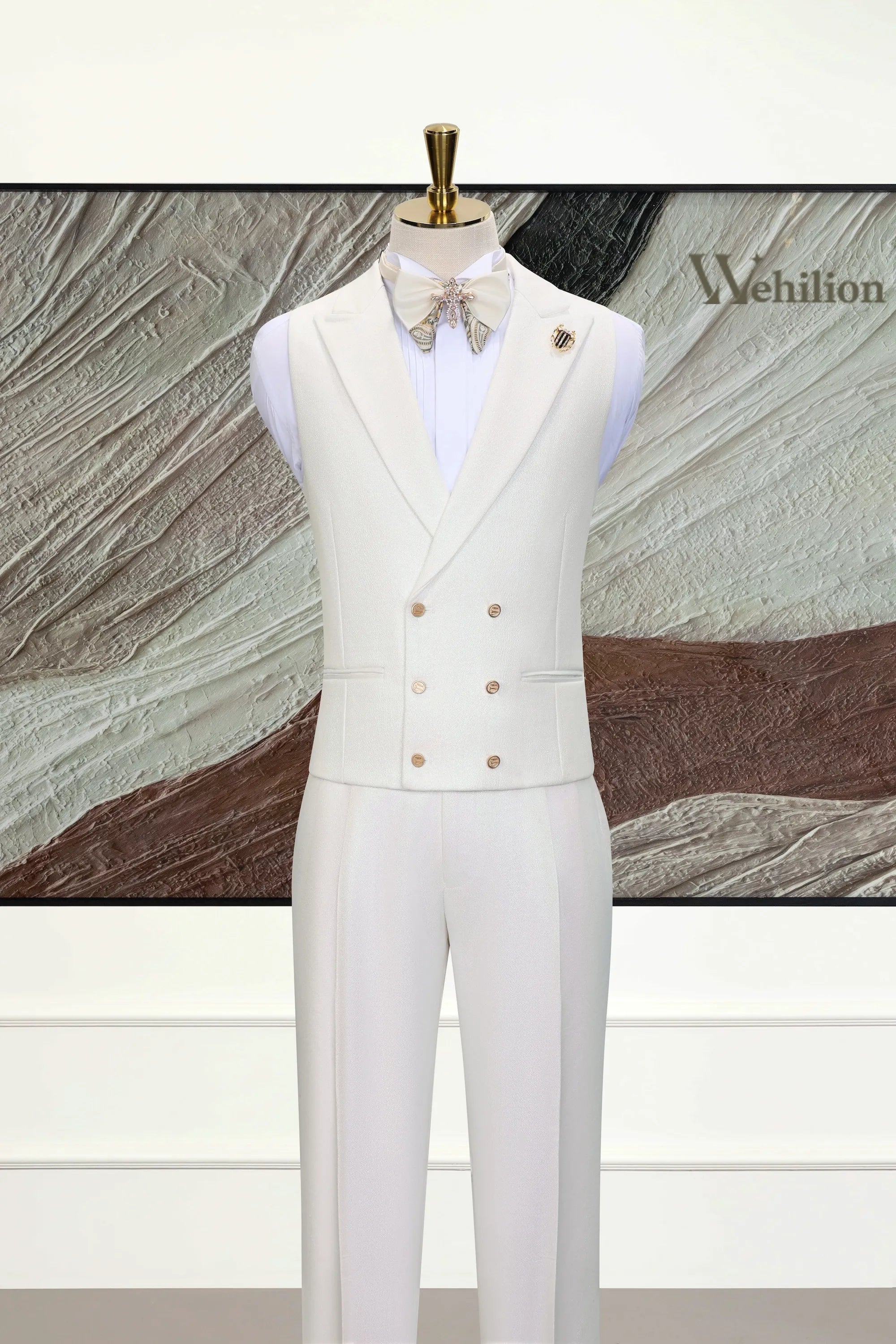 Men's White Shawl Tuxedo Collar 3 Piece Suits