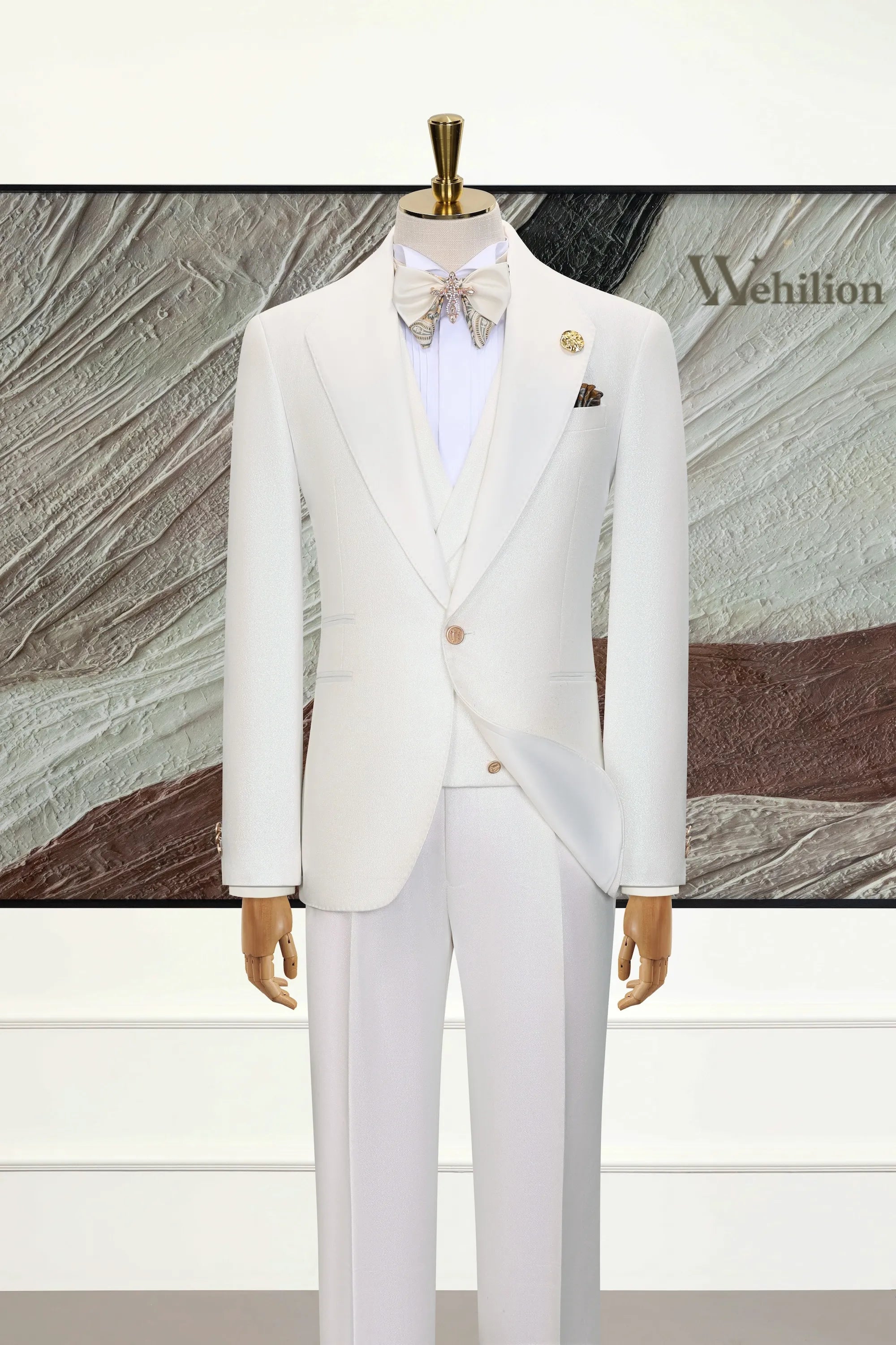 Men's White Shawl Tuxedo Collar 3 Piece Suits