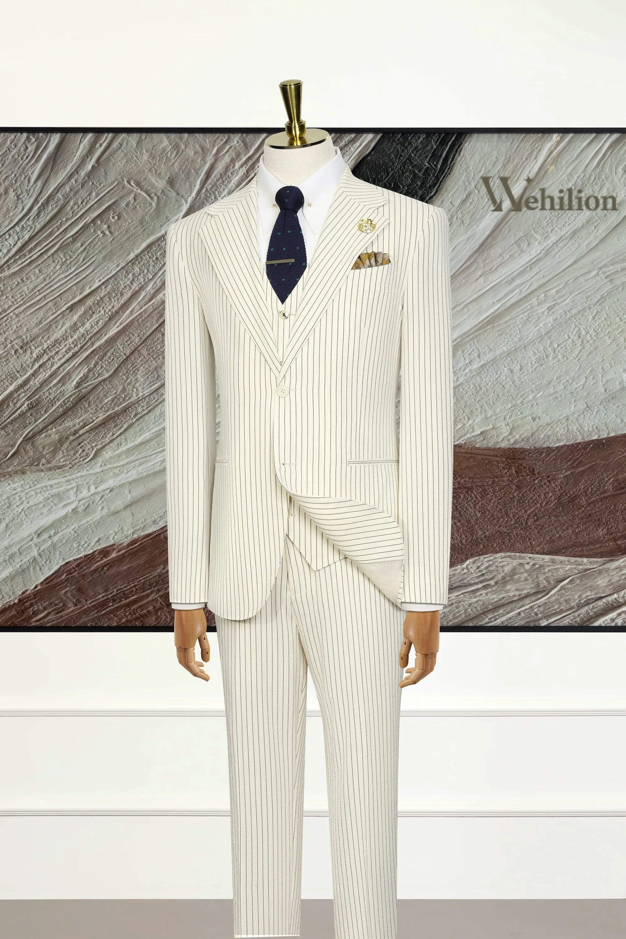 Men's White Stripe 3 Piece Suits